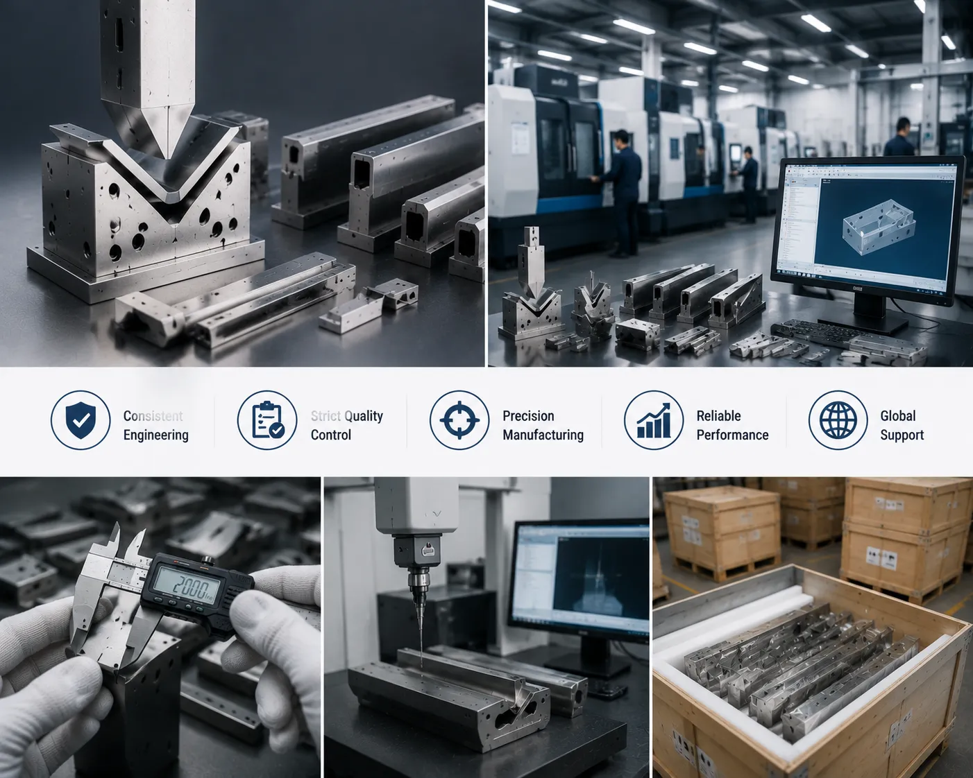 Advanced manufacturing facility showcasing precision CNC machining centers and quality control laboratory