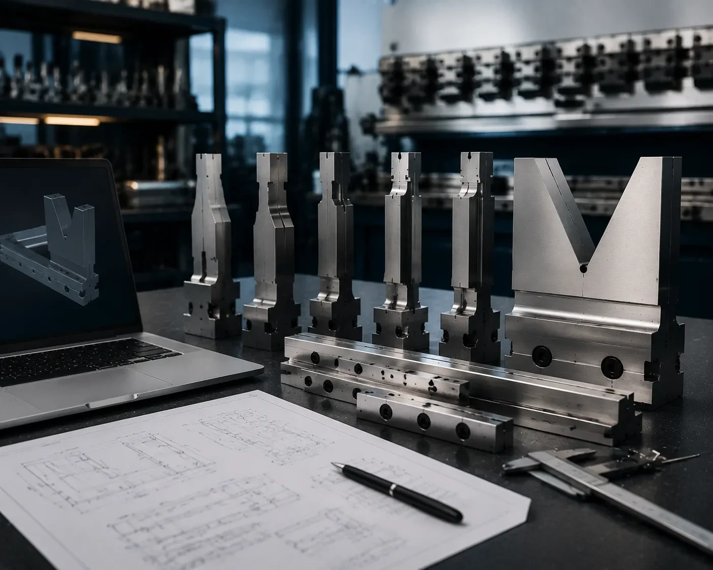 CAMT custom press brake punch and die design drawing overlay