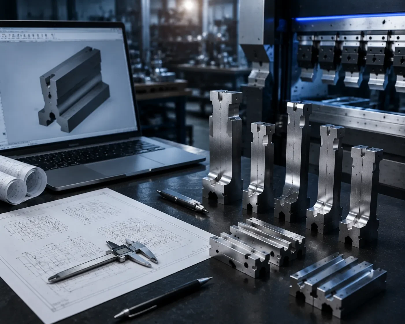 CAMT engineering services featuring custom press brake tooling design, drawing optimization, and technical support