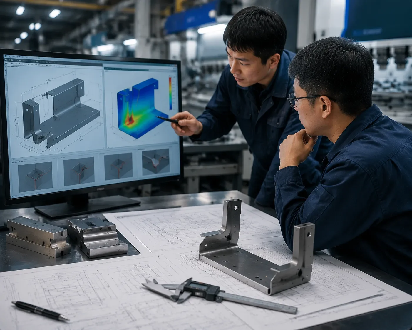 CAMT engineering team conducting a manufacturability review and bend drawing optimization