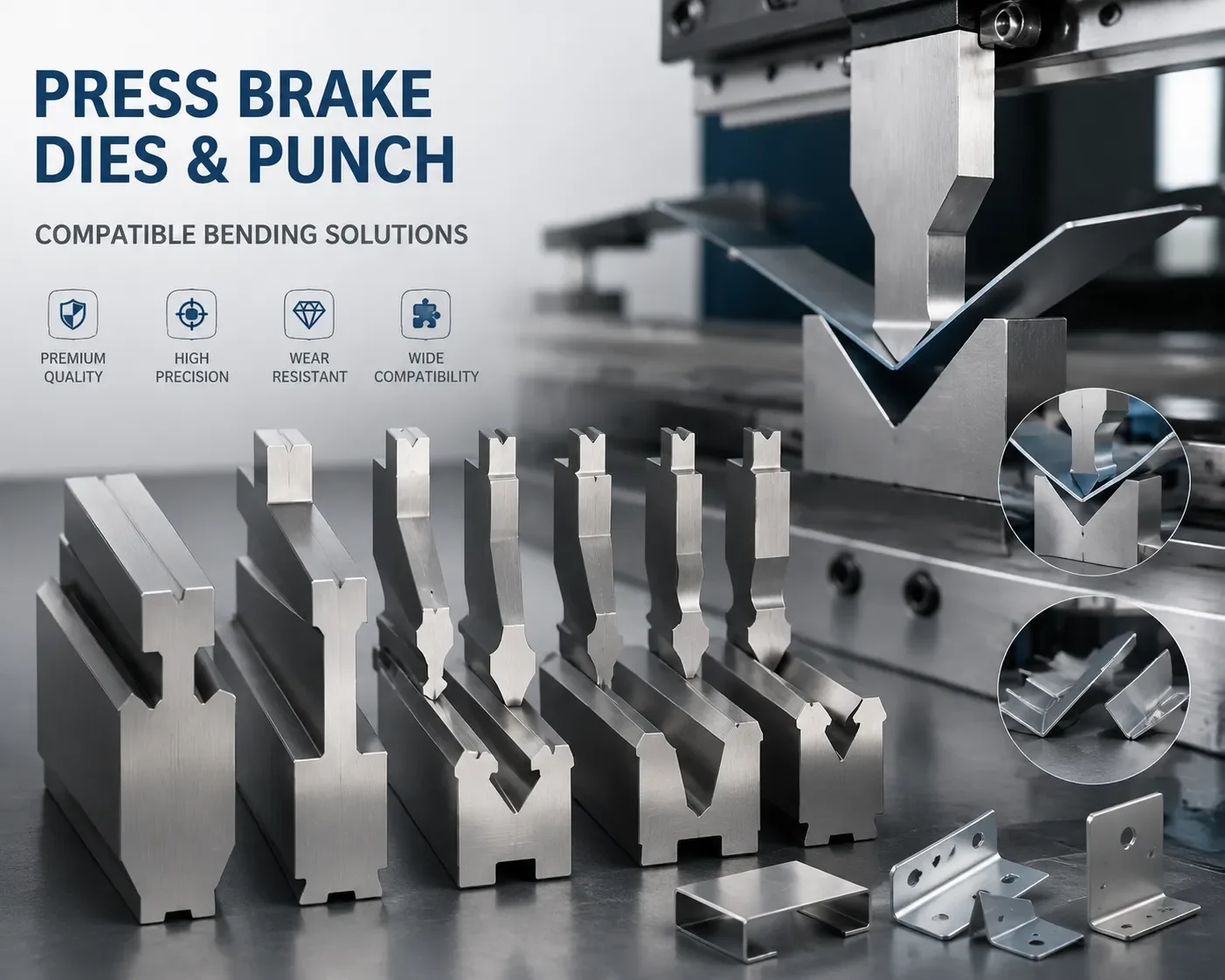 CAMT press brake dies and press brake tooling cross-section diagram