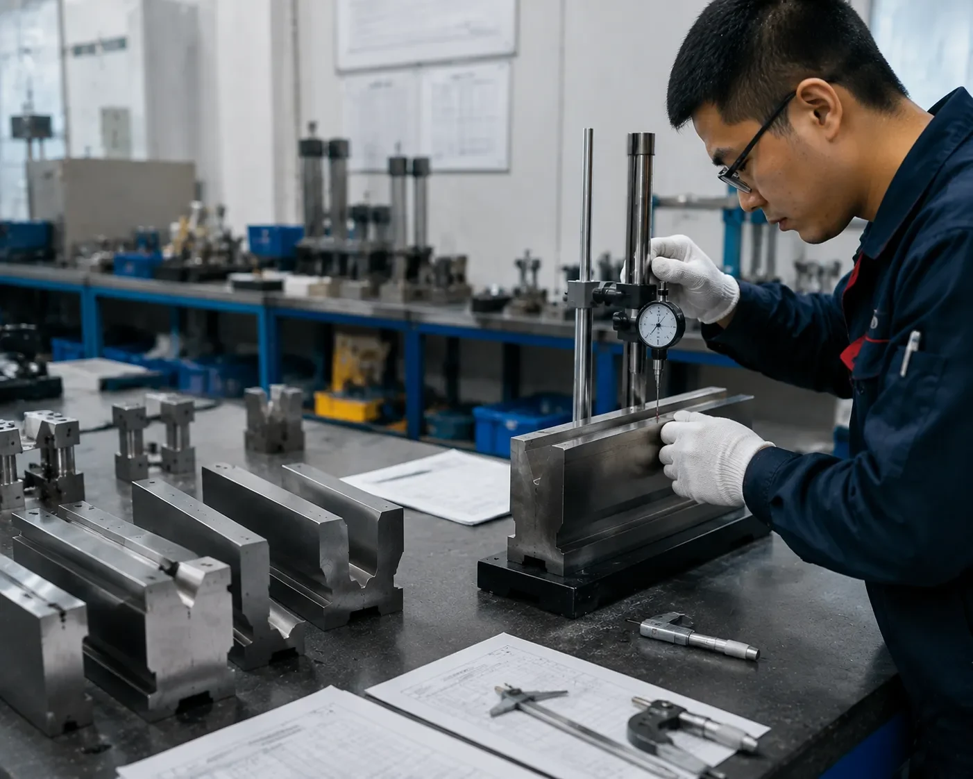 CAMT quality control overview illustrating inspection stages across raw material testing, CNC machining, heat treatment, and precision grinding