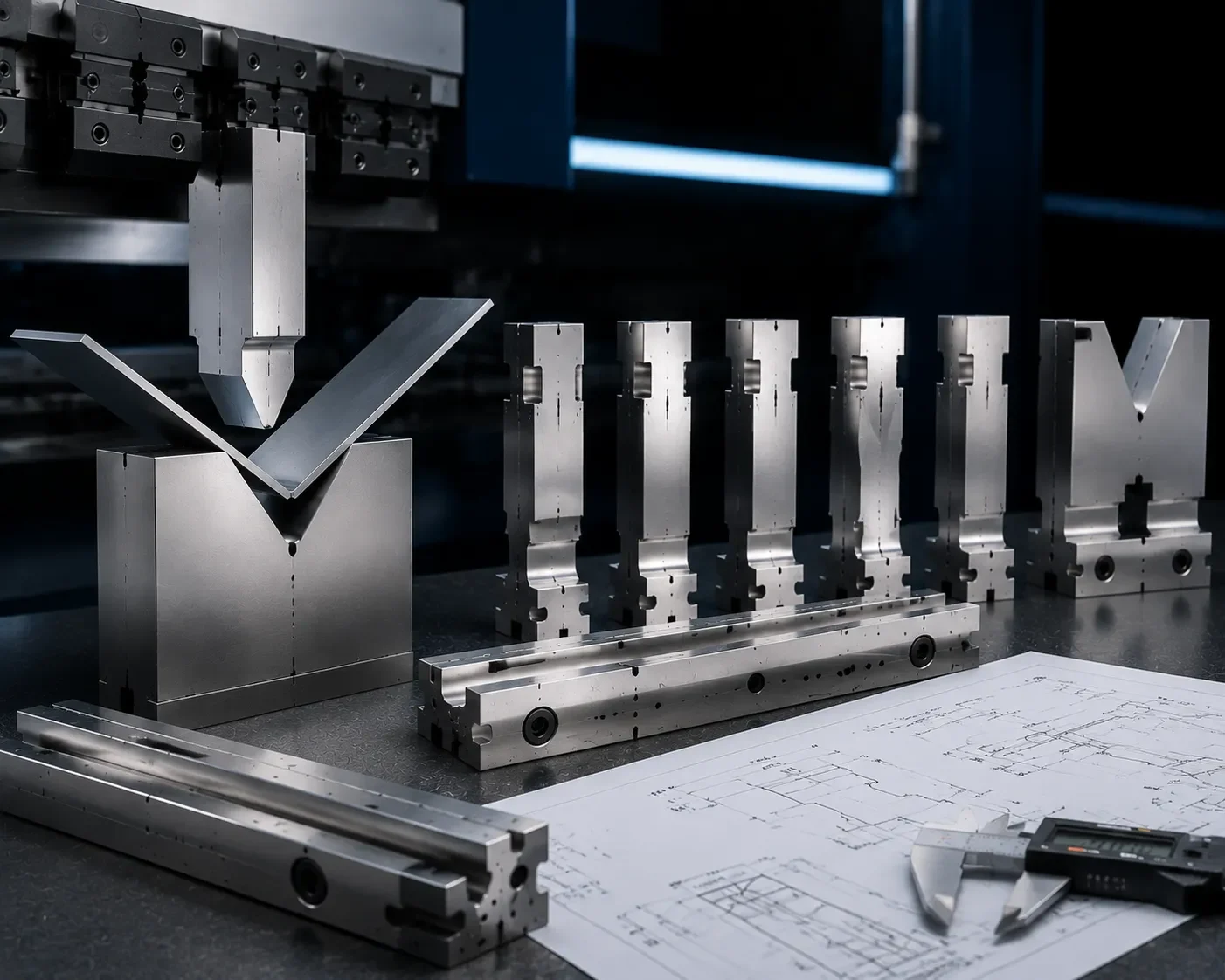 CAMT Wila press brake tooling setup showing high precision punches and dies