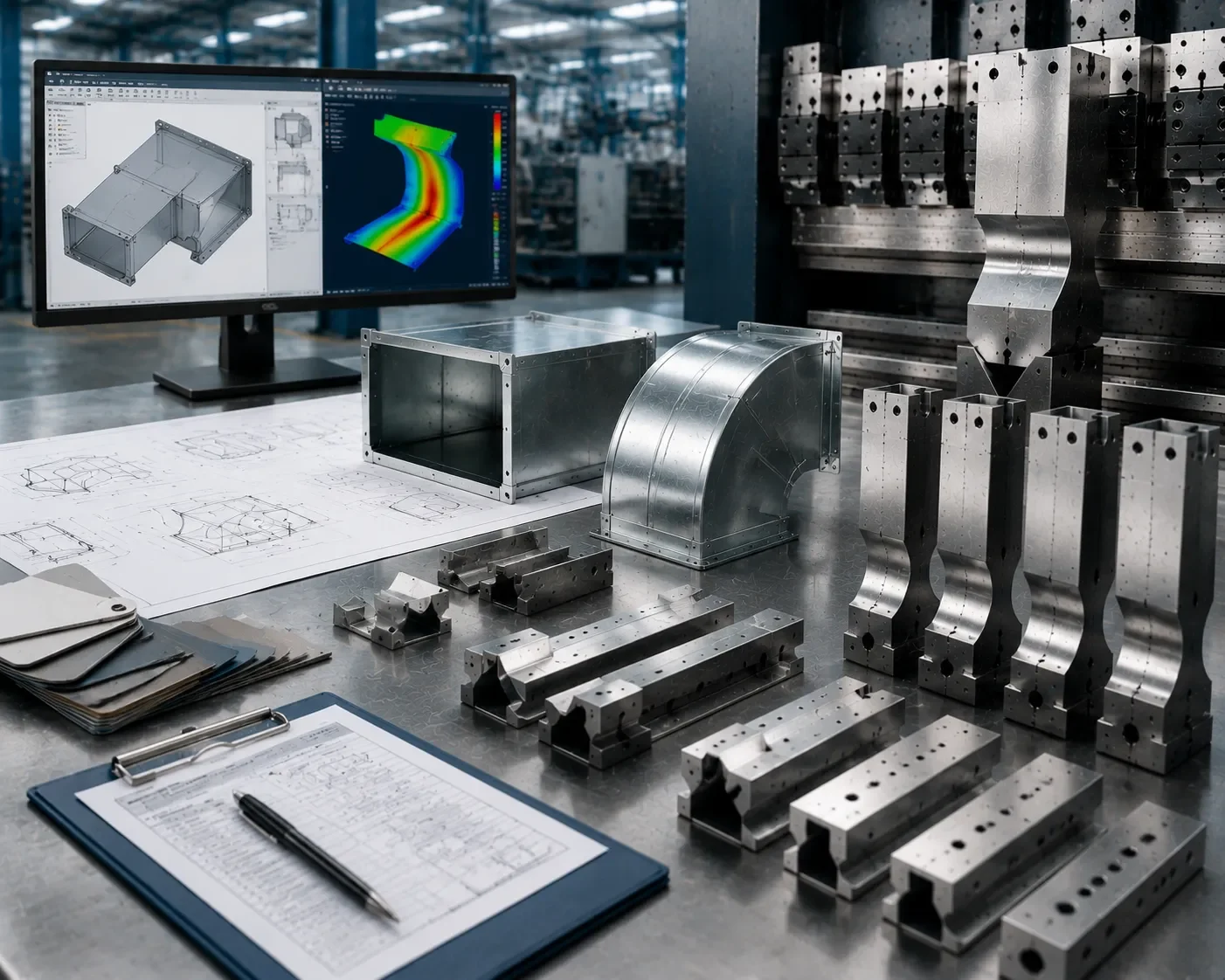 Custom press brake tooling engineering review and technical drawing optimization for HVAC manufacturing