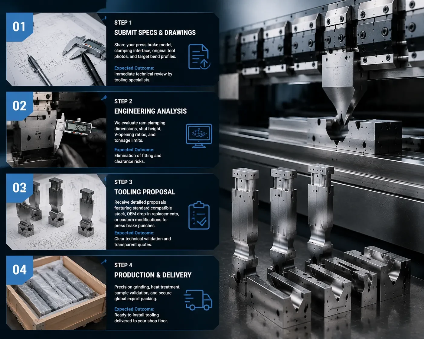 Diagram showing CAMT press brake tooling compatibility verification workflow
