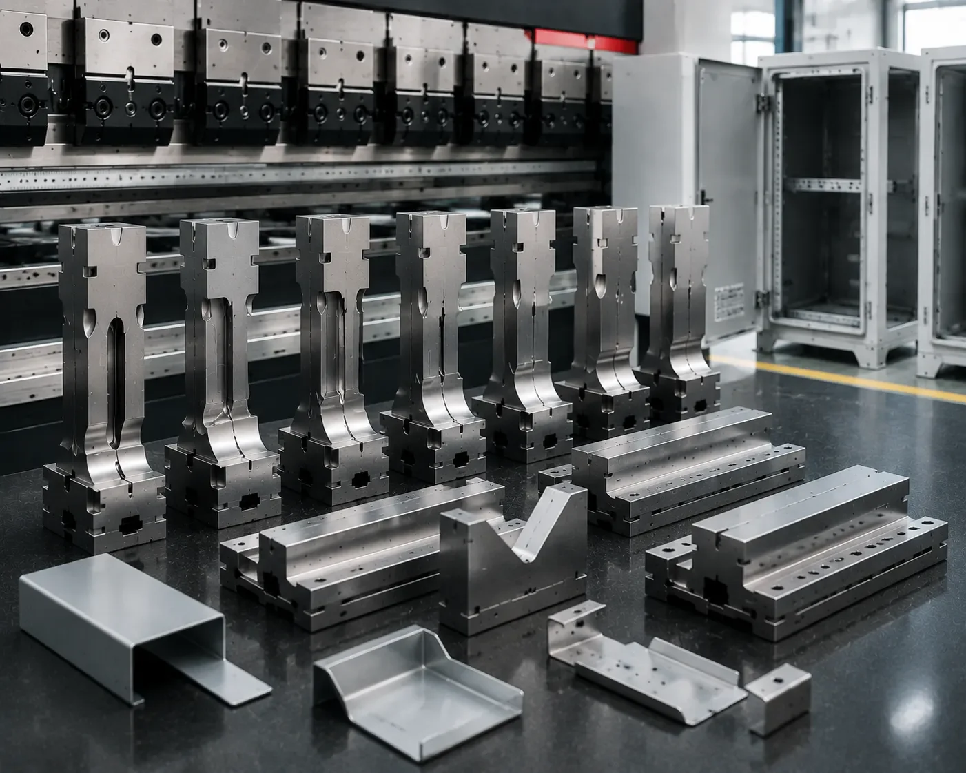 Electrical cabinet corner joint detail demonstrating tight assembly fit achieved through high-consistency sheet metal bending tooling