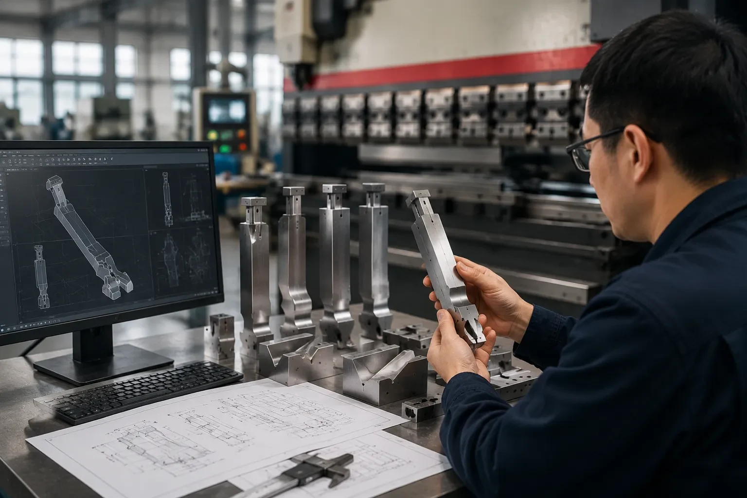 Engineering CAD drawing and technical design review for custom press brake tooling