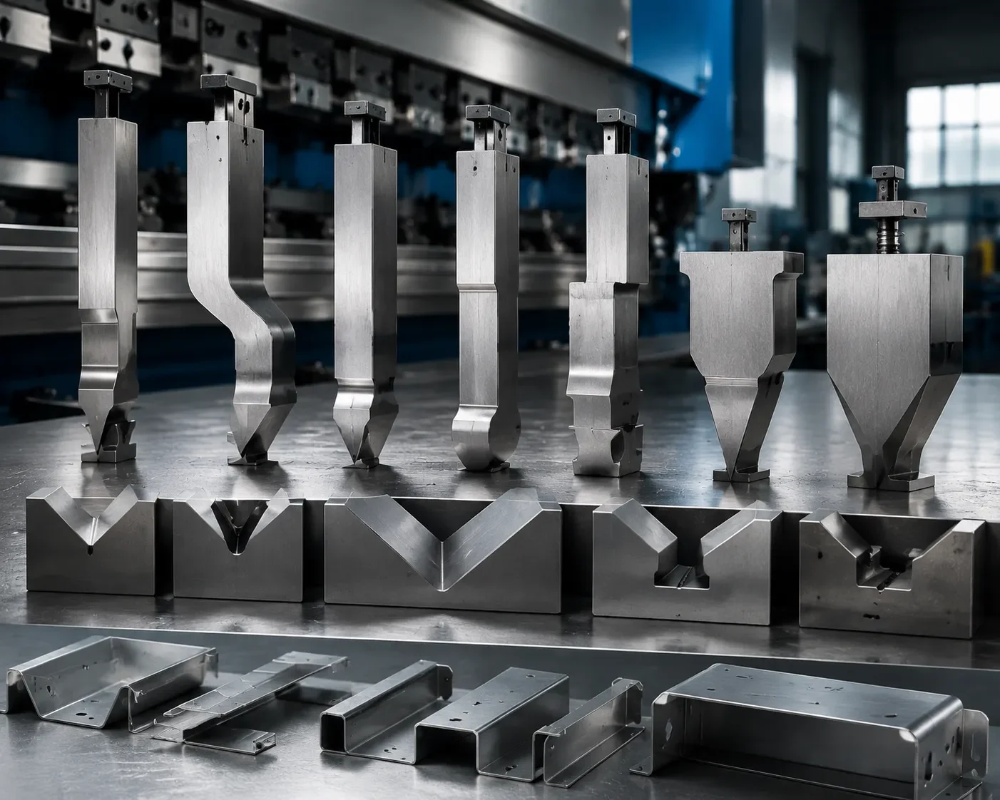 Press brake tooling profile comparison diagram showing punch and die cross sections